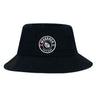 The Mudsock Rugby Crusher Bucket Cap by EMB S&S Activewear features a circular "Mudsock Youth Rugby" patch with a rugby ball and red, white, and blue accents on the front, offering stylish sun protection.