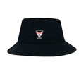 The Superior Rugby Club Crusher Bucket Cap by EMB S&S Activewear is a black cotton twill hat featuring an embroidered red and white "Superior Rugby" logo on the front, combining sun protection with sporty style.