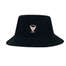 The Superior Rugby Club Crusher Bucket Cap by EMB S&S Activewear is a black cotton twill hat featuring an embroidered red and white "Superior Rugby" logo on the front, combining sun protection with sporty style.