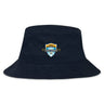 The Milwaukee Beer Barons RFC Crusher Bucket Cap by EMB S&S Activewear features black cotton twill and a colorful embroidered shield logo with "MKE Beer Barons" text, combining stylish sun protection with team pride.
