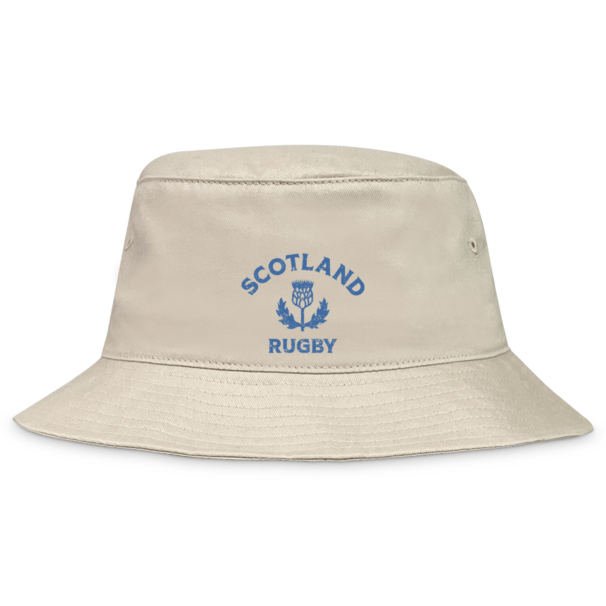 Nations of Rugby Scotland Rugby Crusher Bucket Hat with EMB Alpha Broder logo embroidered on the front.
