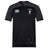 The Northeastern University Men's Rugby Vapodri Evader Jersey by EMB Canterbury features short sleeves, a crew neck, gray shoulder panels, moisture-wicking fabric, a white Canterbury logo on the right chest, and the Northeastern Men's Rugby logo on the left.