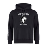 The Northeastern University Men's Rugby Club Hoodie by WRS Canterbury features a white "NORTHEASTERN MEN'S RUGBY" text and husky logo on the front, plus a white sleeve design—ideal for club members and fans.
