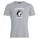 The Northeastern University Men's Rugby Club Plain Tee by WRS Canterbury features "NORTHEASTERN" above a husky head and "MEN'S RUGBY" below in white text on a gray cotton blend.