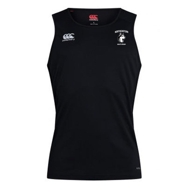 The EMB Canterbury Northeastern University Men's Rugby Club Dry Singlet features Vapodri Technology for comfort, with the Club Dry logo on the right chest and Northeastern Rowing logo on the left—perfect for athletic wear.