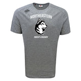 The WRS Canterbury Northeastern University Men's Rugby Tempo Vapodri T-Shirt features "Northeastern Men's Rugby" and a husky dog logo on the front; this moisture-wicking tee ensures comfort during intense play.