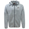 The EMB Canterbury Northeastern University Men's Rugby Tempo Vapodri Full-Zip Hoodie features a light grey design with a hood, drawstrings, chest logos, and moisture-wicking fabric for comfort and dryness.