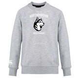 The Northeastern University Men's Rugby Club Crew Sweatshirt by WRS Canterbury features the Husky logo and "Northeastern Men's Rugby" on the front, plus a small embroidered CCC logo on the sleeve for classic club style.