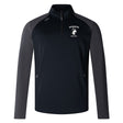 The Northeastern University Men's Rugby Elite First Layer by EMB Canterbury is a black and dark gray quarter-zip top featuring “Northeastern Men’s Rugby” and a wolf logo on the left chest, plus two front zippered pockets. Inspired by Canterbury's Elite design.
