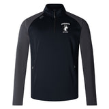 The Northeastern University Men's Rugby Elite First Layer by EMB Canterbury is a black and dark gray quarter-zip top featuring “Northeastern Men’s Rugby” and a wolf logo on the left chest, plus two front zippered pockets. Inspired by Canterbury's Elite design.