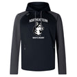 The Northeastern University Men's Rugby Elite Training Hoody by WRS Canterbury features black and gray colors, "NORTHEASTERN MEN'S RUGBY" with a husky logo on the front, and is crafted for top performance from premium fabrics.
