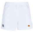 Brighton High School Player's Drill Shorts by EMB Canterbury feature an elastic waistband, a Canterbury logo on the left, and a small colorful logo on the right. Made from recycled fabric for sustainability.