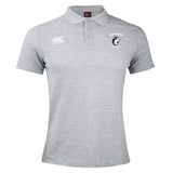 The Northeastern University Men's Rugby Waimak Polo by EMB Canterbury is a light grey short-sleeve polo with buttons, featuring the Canterbury logo on the right chest and a Northeastern Athletic Union emblem on the left chest.