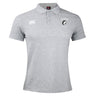 The Northeastern University Men's Rugby Waimak Polo by EMB Canterbury is a light grey short-sleeve polo with buttons, featuring the Canterbury logo on the right chest and a Northeastern Athletic Union emblem on the left chest.