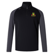The Baltimore Chesapeake Brumbies Women's Elite First Layer by EMB Canterbury is a long-sleeve, black and gray pullover featuring VapoDri technology for comfort, a quarter-zip, and an embroidered green and yellow bird logo on the left chest.