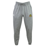Baltimore Chesapeake Brumbies Leisure Sweatpants by EMB Canterbury feature a gray design, with elastic waistband and drawstring. Crafted from recycled polyester fleece, they have embroidered logos on the left thigh and right hip.