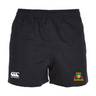 The Baltimore Chesapeake Brumbies Player's Drill Short by EMB Canterbury features an elastic waistband, recycled fabric, and logos: Canterbury on the left and Brumbies on the right.