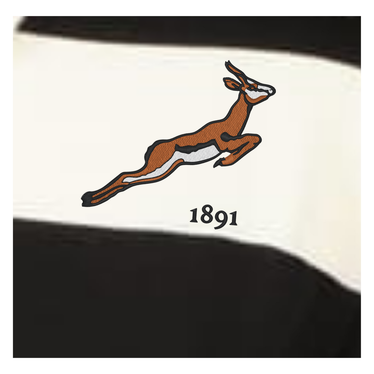 The EMB Augusta Women's Vintage South Africa Prep Street Rugby Crop features a leaping antelope logo above "1891" on black and white stripes, inspired by classic South African rugby style.