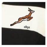 The EMB Augusta Women's Vintage South Africa Prep Street Rugby Crop features a leaping antelope logo above "1891" on black and white stripes, inspired by classic South African rugby style.