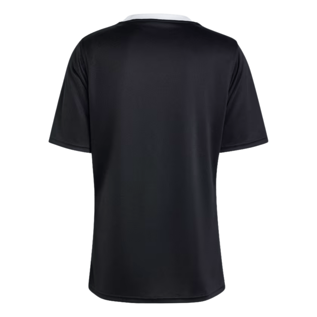 The Black Ferns 24/25 Home Supporters Jersey by adidas features a plain black design, short sleeves, and a contrasting white neckline, reminiscent of an adidas jersey's back view.
