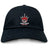 The Chattanooga Queens Rugby Adult Low-Profile Cotton Twill Dad Cap by EMB S&S Activewear features a black cotton twill build with a red crown, rugby ball, and "'NOOGA QUEENS WOMEN'S RUGBY" embroidered on the front.