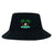 The Twin Island Rugby Crusher Bucket Cap by EMB S&S Activewear is a black cotton twill hat with an embroidered twin palm tree and rugby player logo, plus "TWIN ISLAND RUGBY" text, providing stylish sun protection.