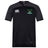The Twin Island Rugby Vapodri Evader Jersey by EMB Canterbury is a black short-sleeve rugby top with a white chest logo and palm tree emblem, featuring moisture-wicking technology and "VapoDri" text near the hem.