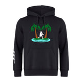 The Twin Island Rugby Club Hoodie by WRS Canterbury features two palm trees, a rugby player silhouette, "TWIN ISLAND RUGBY" on a blue oval, and white stripes on the left sleeve—perfect for team style and comfort.
