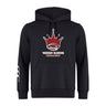 The Chattanooga Queens Rugby Club Hoodie by WRS Canterbury is a black rugby hoodie with a red and white crown logo, "Nooga Queens Women's Rugby" on the front, and white sleeve stripes—ideal for any rugby team.