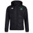 The Twin Island Rugby Club Vaposhield Full Zip Rain Jacket by EMB Canterbury is a black hooded rain jacket with a front zipper, white Canterbury logo on the right chest, and palm tree island emblem on the left, made with water-resistant VapoShield technology.