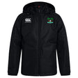 The Twin Island Rugby Club Vaposhield Stadium Jacket by EMB Canterbury features a black hood, right chest logo, and green palm tree with boat emblem on the left. Shown on white, this water-repellent jacket is ideal for unpredictable weather.