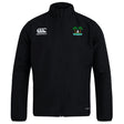 The Twin Island Rugby Club Track Jacket by EMB Canterbury is a lightweight black jacket with a high collar, the Canterbury logo on the right chest, and a palm tree emblem on the left.
