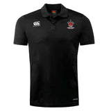 Black short-sleeve Chattanooga Queens Rugby Club Dry Polo by EMB Canterbury; features club logos on chest, collar, button placket, and Vapodri technology for breathable comfort.