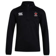 The Chattanooga Queens Rugby Club 1/4 Zip Mid Layer Training Top by EMB Canterbury is a black fleece sportswear pullover featuring the Canterbury logo on the right chest and a crowned basketball "Wolver Crown" emblem on the left.