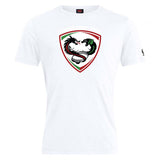 White cotton blend T-shirt featuring a dragon-themed rugby logo and the text "London County Rugby" on the chest, complete with WRS Canterbury branding, named the Loudoun Club Plain Tee.