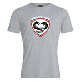 The Loudoun Club Plain Tee by WRS Canterbury is a gray T-shirt that features the Loudoun County Rugby logo, depicting two lions facing each other within a shield outline. Crafted from a soft cotton blend, it includes subtle Canterbury branding for an extra touch of style.