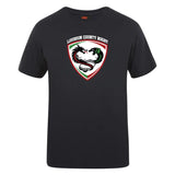 WRS Canterbury's Loudoun Club Plain Tee in black cotton blend, featuring the Loudoun County Rugby logo with two facing dragons and subtle Canterbury branding.