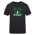 The Twin Island Rugby Club Plain Tee by Canterbury from WRS Canterbury is a black cotton blend shirt, featuring palm trees, a rugby player silhouette, and "TWIN ISLAND RUGBY"—ideal for fans seeking a customizable t-shirt.