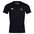 The Twin Island Rugby Club Dry Tee by EMB Canterbury is a black, short-sleeve t-shirt with a white "Canterbury" logo on the right chest, a palm tree island graphic on the left, and features Vapodri Technology for comfort.