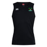 The Twin Island Rugby Club Dry Singlet by Canterbury (EMB Canterbury) is black, with Vapodri Technology, featuring a small palm tree and surfboard graphic on the left chest and a white Canterbury logo on the right.