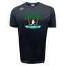 The Twin Island Rugby Tempo Vapodri T-Shirt by WRS Canterbury features two palm trees, a rugby player silhouette, and "Twin Island Rugby" text. Moisture-wicking fabric keeps you cool and comfortable on and off the field.