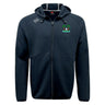 The Twin Island Rugby Tempo Vapodri Full-Zip Hoodie by EMB Canterbury is a black hoodie with a zip front, hood, green and white palm tree logo on the chest, grey Canterbury logo on the shoulder, and moisture-wicking comfort.