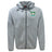 The Twin Island Rugby Tempo Vapodri Full-Zip Hoodie by EMB Canterbury is a light gray zip-up hoodie with a hood, embroidered twin palm trees on the left chest, a small black logo on the right shoulder, and moisture-wicking comfort.