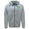 The Twin Island Rugby Tempo Vapodri Full-Zip Hoodie by EMB Canterbury is a light gray zip-up hoodie with a hood, embroidered twin palm trees on the left chest, a small black logo on the right shoulder, and moisture-wicking comfort.