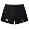 The Twin Island Rugby Women's Yokohama Short by EMB Canterbury features the Canterbury logo on the left leg and a surfing graphic between two palm trees on the right.