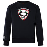 The Loudoun Club Crew Sweatshirt by WRS Canterbury showcases the Loudoun County Rugby logo prominently on the front, with an elegantly embroidered CCC logo discreetly located on the sleeve.