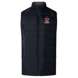 The Chattanooga Queens Rugby Women's Elite Microlite Gilet by EMB Canterbury is a black quilted insulated hybrid vest with a front zipper and "Modern Queens" crown logo on the left chest, combining style and warmth.