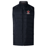 A black, sleeveless Chattanooga Queens Rugby Elite Microlite Gilet by EMB Canterbury featuring a front zipper, insulated baffles, and an embroidered red crown logo with "NOBER SLEEMS" on the left chest.