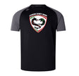 The Loudoun Elite Training Tee by WRS Canterbury is a black and gray rugby jersey showcasing a dragon emblem and "Loudoun County Rugby" text on the chest, designed with Vapodri fabrics for optimal performance.
