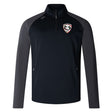 The Loudoun Women's Elite First Layer by EMB Canterbury is a black and gray sports jacket made from honeycomb fabric, featuring a quarter-zip and the Elite First Layer logo on the left chest.